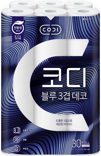 코디 블루 3겹 데코 롤 화장지, 27m, 30롤, 1개