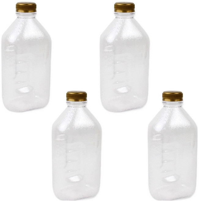 아이엔피 38파이 뚜껑포함 레트로 사각 PET 쥬스병 9.5 x 7.5 x 20.5 cm, 투명, 4개, 1000ml