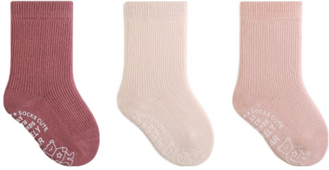 베이직 단색 미끄럼방지 양말 3켤레 세트