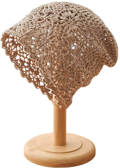바른리빙 주방 뜨개 레이스 헤어 두건모자 DK-13, 브라운, 1개