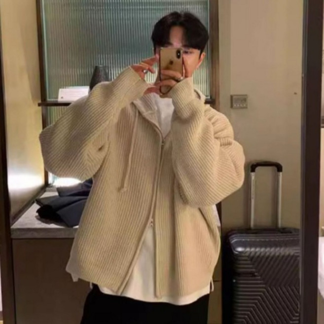 제이티엘 남성용트렌디투웨이지퍼루즈핏니트집업