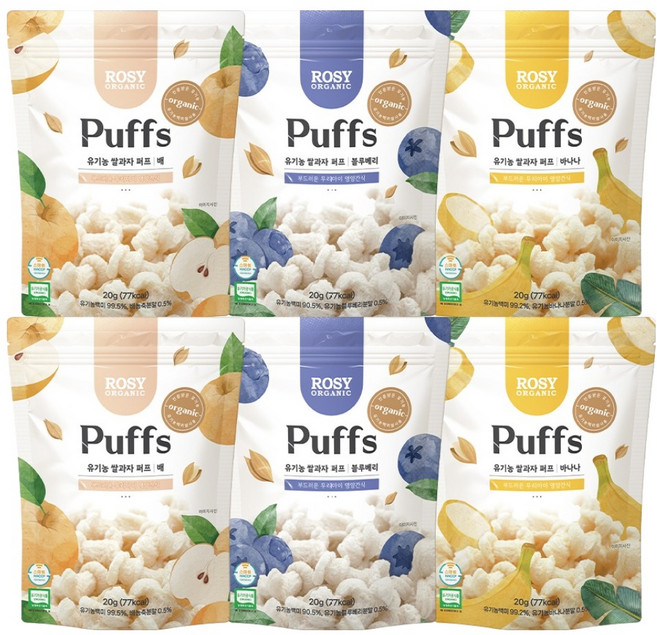 로지오가닉 유기농 쌀과자 20g x 3종 x 2p 세트, 배, 블루베리, 바나나, 1세트
