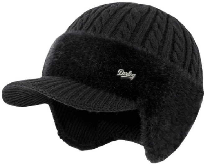 디스티프 남성용 겨울 니트 귀달이 스포츠 보온 방풍캡, 블랙, 1개