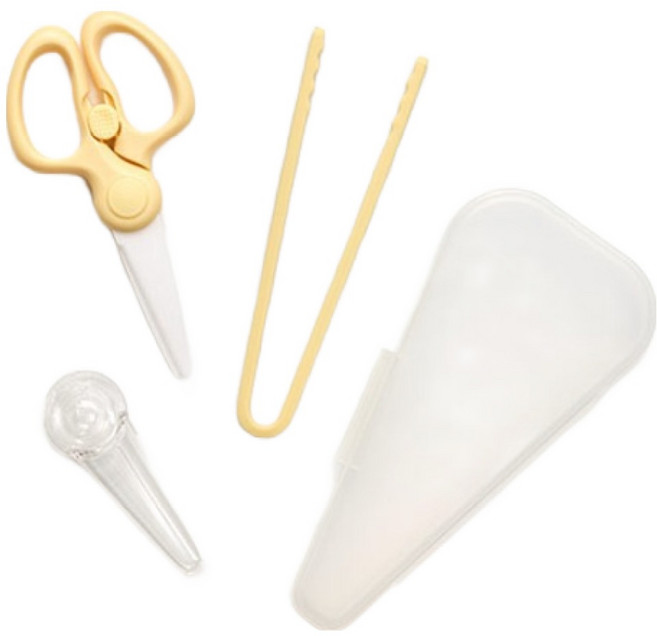 퍼기 이유식 세라믹 조리도구 세트, 버터옐로우, 1세트, 가위 + 집게 + 케이스