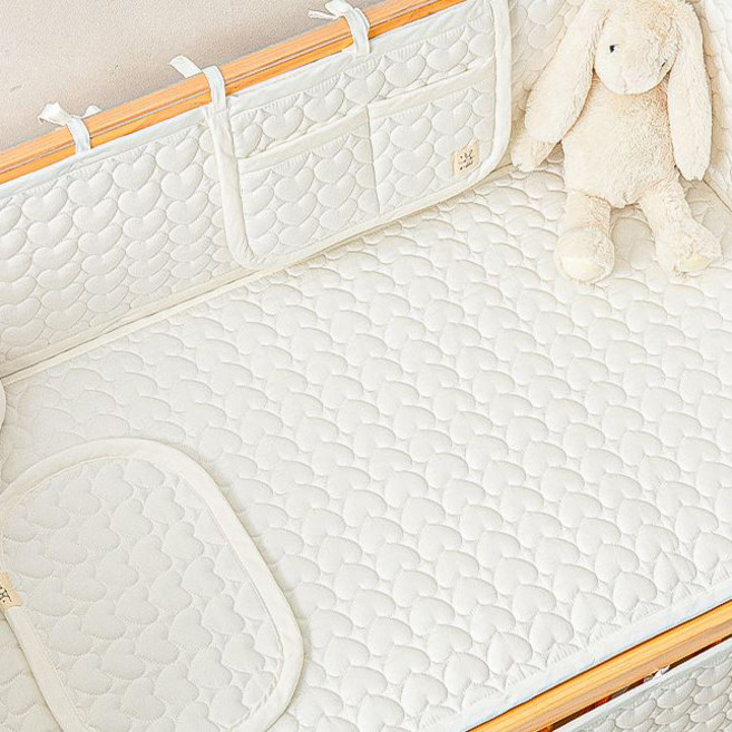 아이레빗 유아용 인견 도톰 하트 누빔 양면 침대 패드, 크림아이보리, 1개