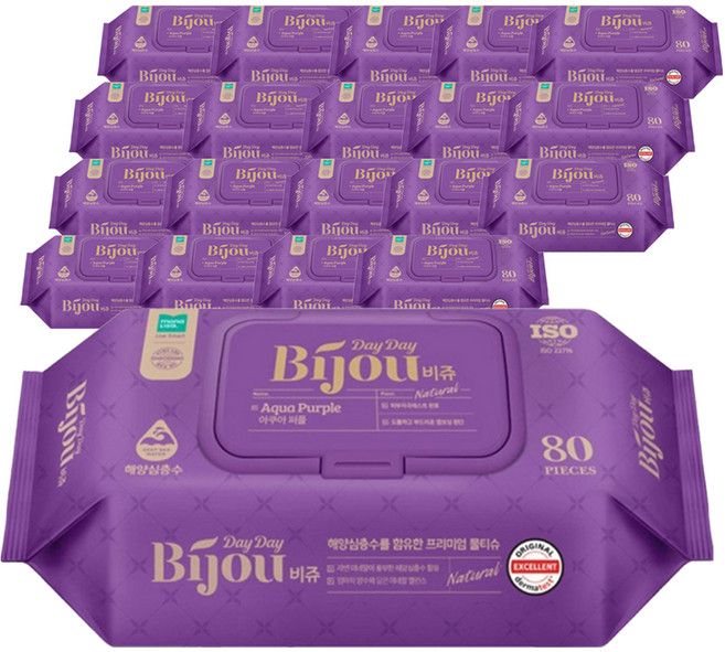 데이데이비쥬 아쿠아 퍼플 물티슈 캡형, 60g, 80매, 20개