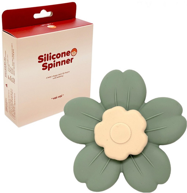 jellymom voyvoy 矽膠旋轉吸盤嬰兒指尖陀螺 固齒器 觸覺發展玩具, 花朵鼠尾草綠, 1個
