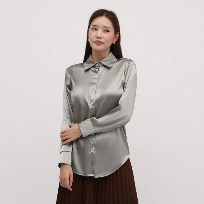 Elsso 女款垂墜感防皺緞面西裝領襯衫