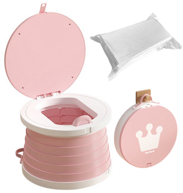 바브레 유아용 휴대용 접이식 V3 풀패키지 변기 세트, 핑크