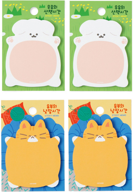 귀여운 점착메모지 우유 2p + 유부 2p 세트, 혼합색상, 1세트, 20매
