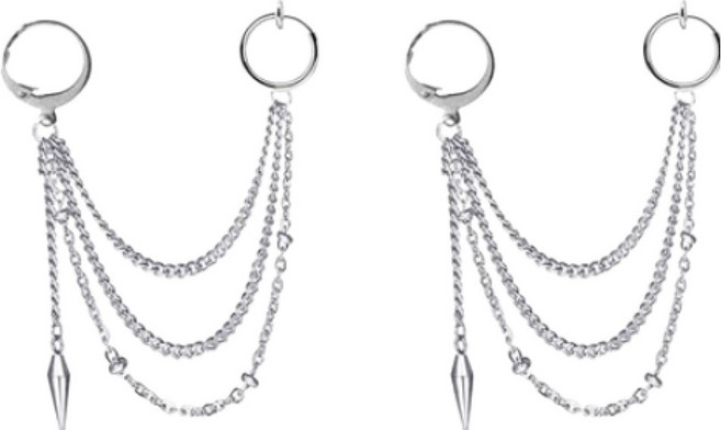三重鏈條垂墜耳骨夾夾式耳環 2入