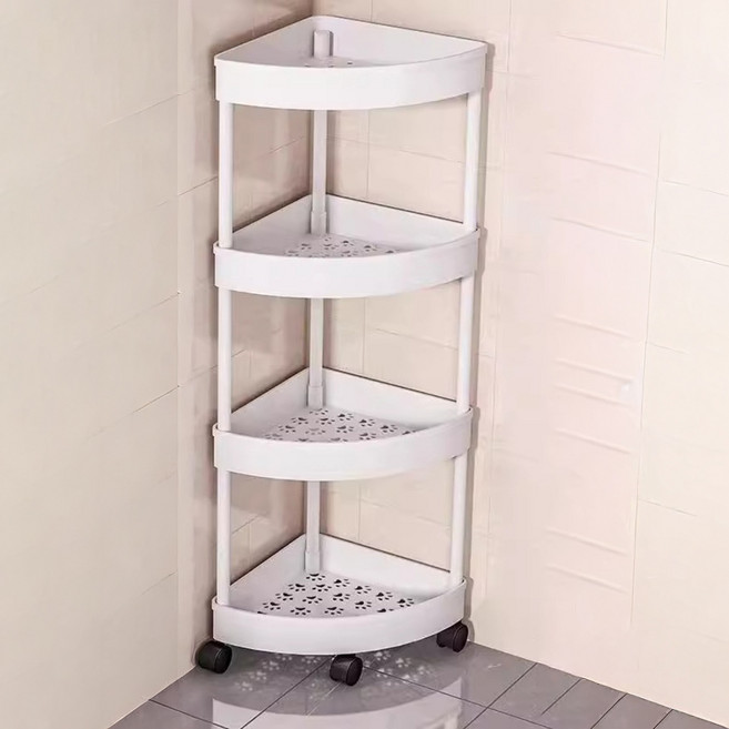 난리시스터즈 모서리 코너 선반 4단 바퀴포함, 화이트, 1개