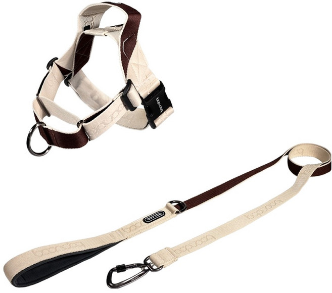 분독 강아지 오리지널 카라비너 리드줄 1.4m + 마틴게일 하네스 세트, 베이지브라운, 1세트