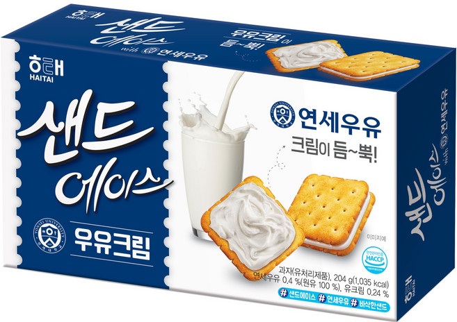 해태제과 샌드에이스 우유크림, 204g, 1개