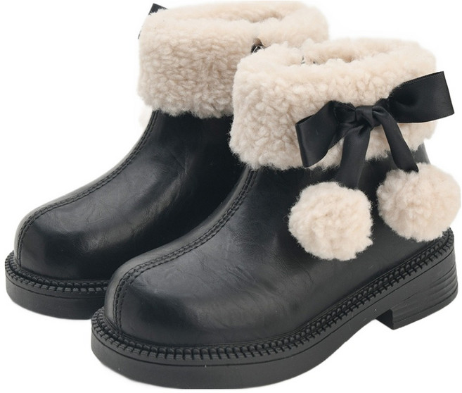 래빗풋 아동용 납작리본방울 기모 부츠