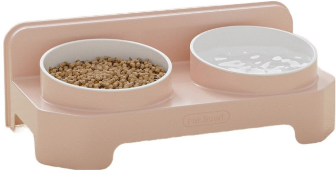 파스텔펫 반려동물 파스텔 더블볼 식기, 핑크, 1개