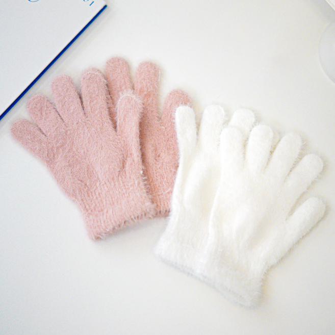 해피제이 여성용 부드러운 인조 앙고라 털 장갑 세트