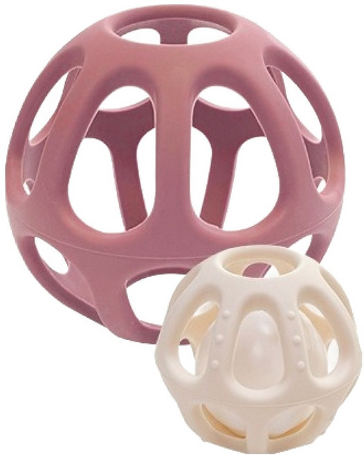 젤리맘 보이보이 2 in 1 실리콘 딸랑이 오볼 치발기 장난감 촉감발달 고리볼, 베이비핑크, 1개