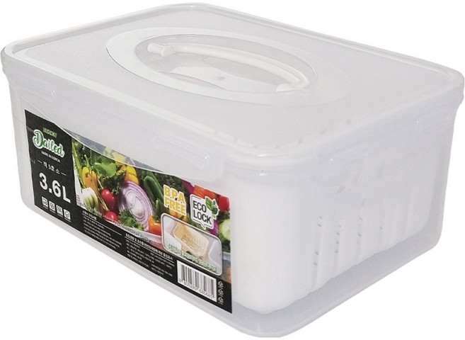 데일드 채소 과일보관 밀폐용기 채반포함 화이트, 1개, 3.6L + 채반