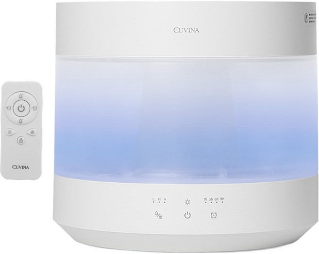 쿠비나 대용량 저소음 통세척 무드등 가열식 가습기, 화이트