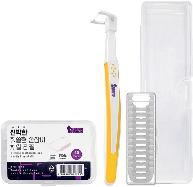 퍼플고릴라 신박한 칫솔형 손잡이 치실 오렌지 리필 14p + 리필 50p 세트, 153mm, 1세트