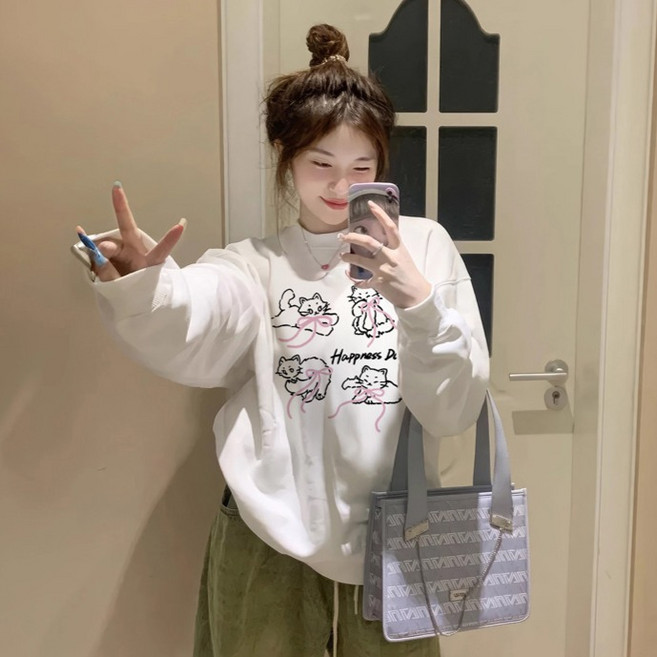 어썸풀 여성용 루미틱스 고양이 기모 맨투맨 A25WT093020