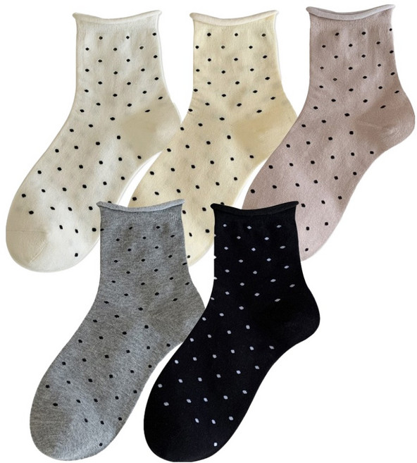 엘쏘 여성용 무압박 돌돌이 도트 양말 5켤레 세트