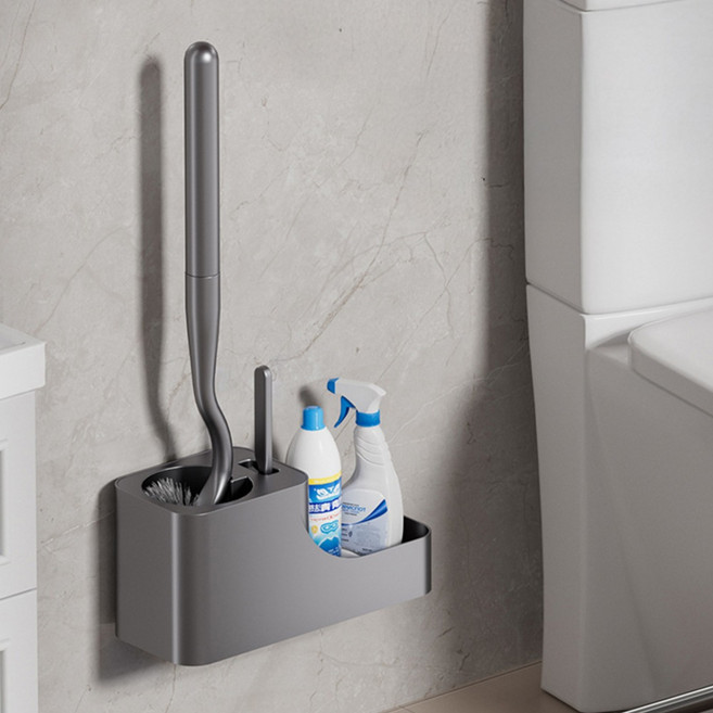 리빙공감 벽부착 변기솔 청소솔 세제 거치대 세트, 그레이, 1세트