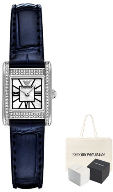 엠포리오아르마니 여성용 제니 자개 스퀘어 가죽시계 + 패키지 세트 AR11718 + 쇼핑백