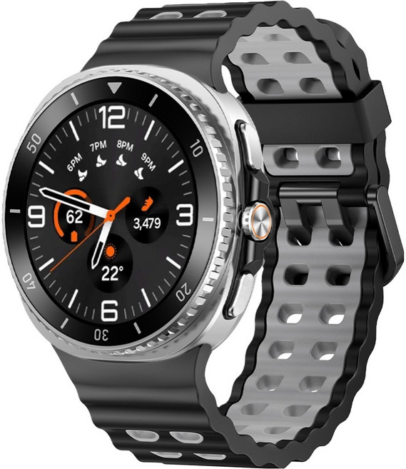 스페이스쉴드 스마트워치 투톤 마린 오션 실리콘 스트랩, 블랙실버, 1개