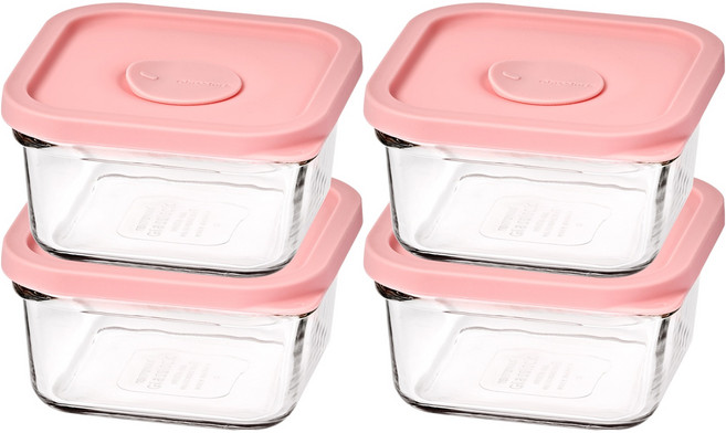 글라스락 렌지쿡 정사각 햇밥용기 캔디핑크, 4개, 440ml