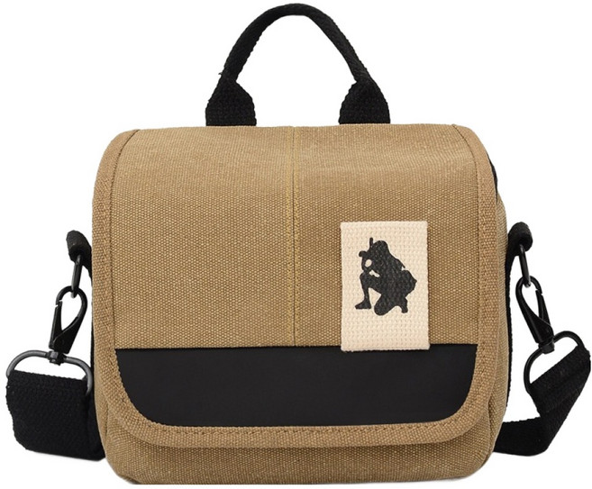 스테디얼 캔버스 심플 크로스 카메라 가방, 베이지, 1개