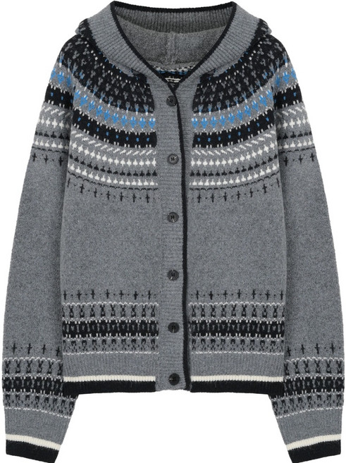 에이비플러스 여성용 후드 노르딕 패턴 버튼 가디건 LSA1MY35