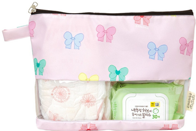 세맘스 방수 투명 TPU 기저귀 파우치 가로형, 하트퍼프