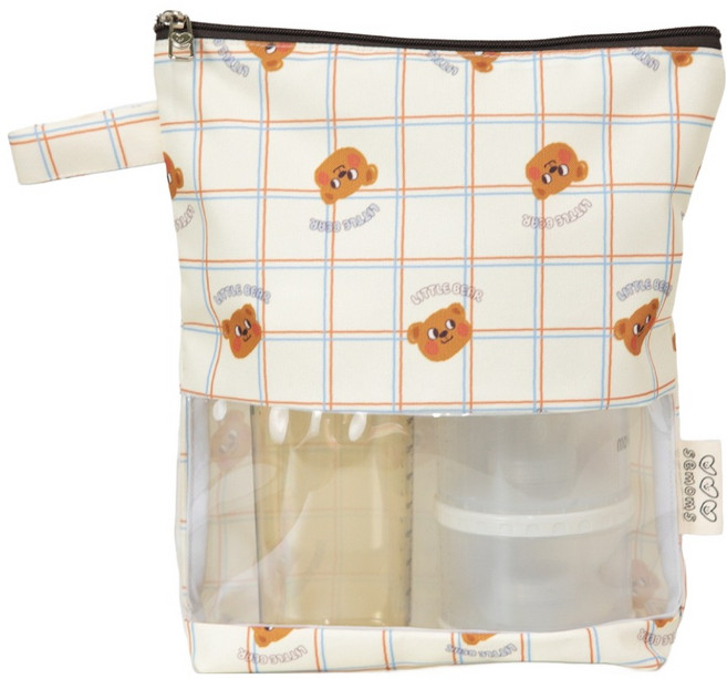 세맘스 방수 투명 TPU 기저귀 파우치 세로형, 꾸몽 크림