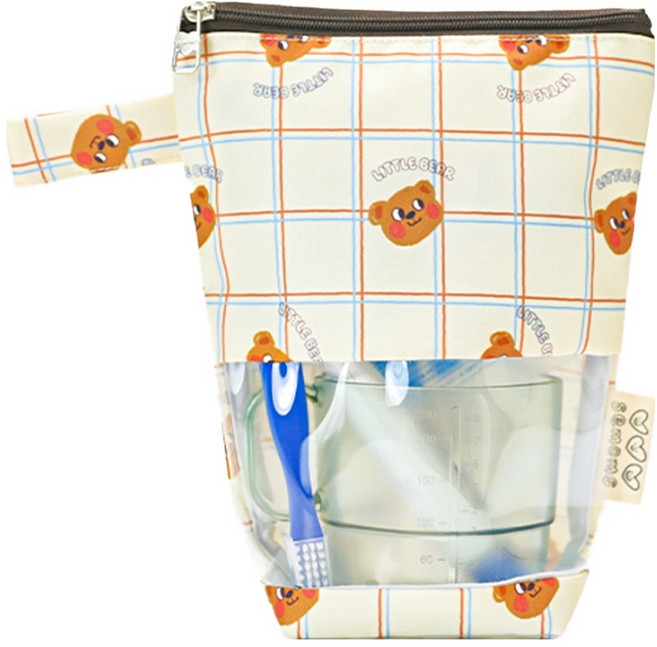 세맘스 방수 투명 TPU 양치컵 파우치, 꾸몽 크림