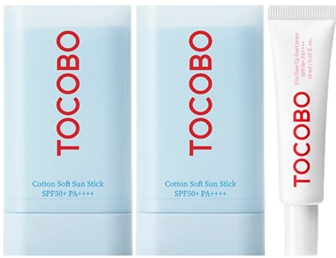 토코보 코튼 소프트 선스틱 SPF50+ PA++++ 19g x 2p + 비타 톤업 선크림 10ml 세트, 1개 - 쿠팡