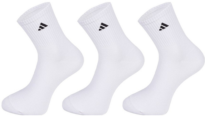 아디다스 베이직 중목 자수 스포츠양말, 화이트, 3세트