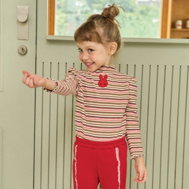 키키모라 아동용 기모 레인보우 래빗 티셔츠