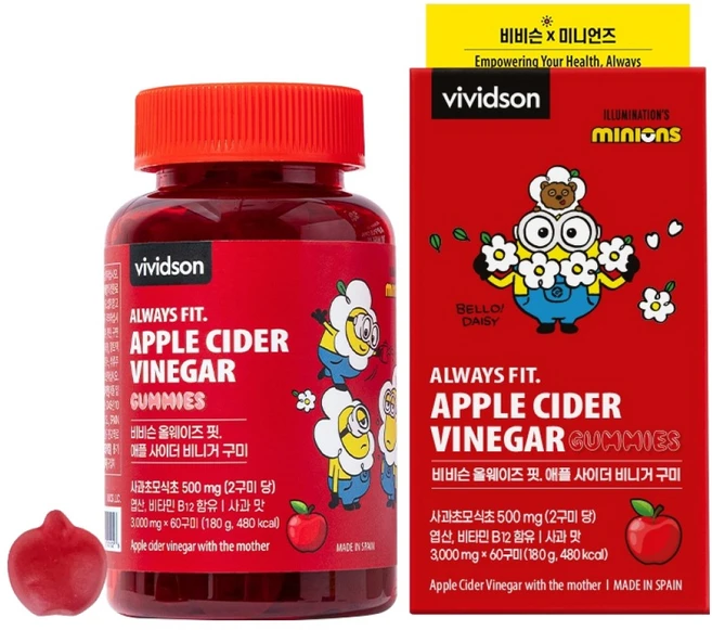 비비슨 올웨이즈 핏 애플 사이더 비니거 구미 180g, 1개, 60정 - 쿠팡
