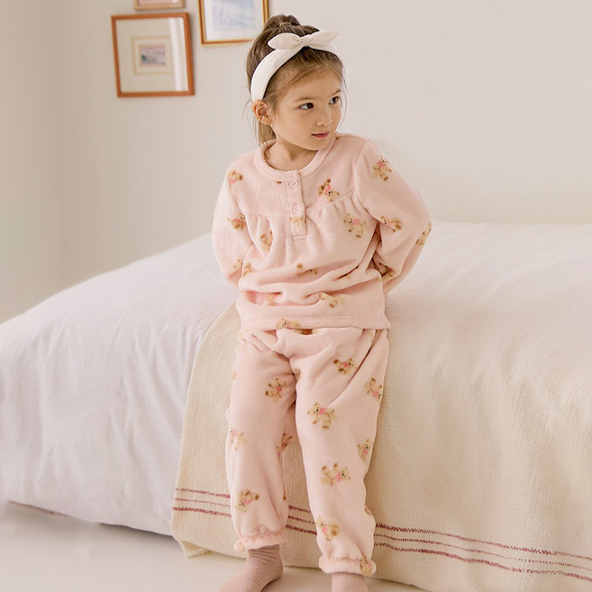 유니프랜드 아동용 하트베어 극세사 수면잠옷 상하의 세트