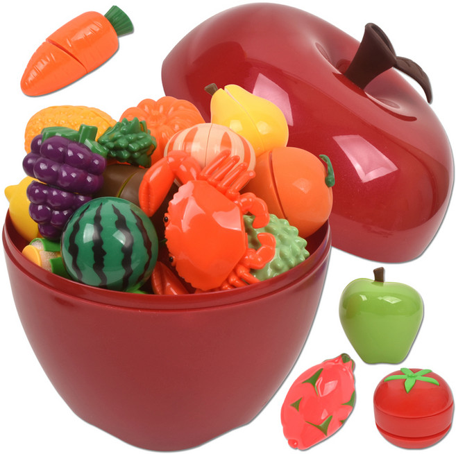 테이스티 싹뚝 컷팅 사과 보관통 소꿉 주방놀이 37p 세트, 혼합색상, 1세트