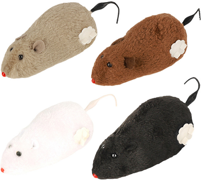 움직이는 태엽쥐 4종 세트, 1세트, 화이트, 블랙, 브라운, 회색
