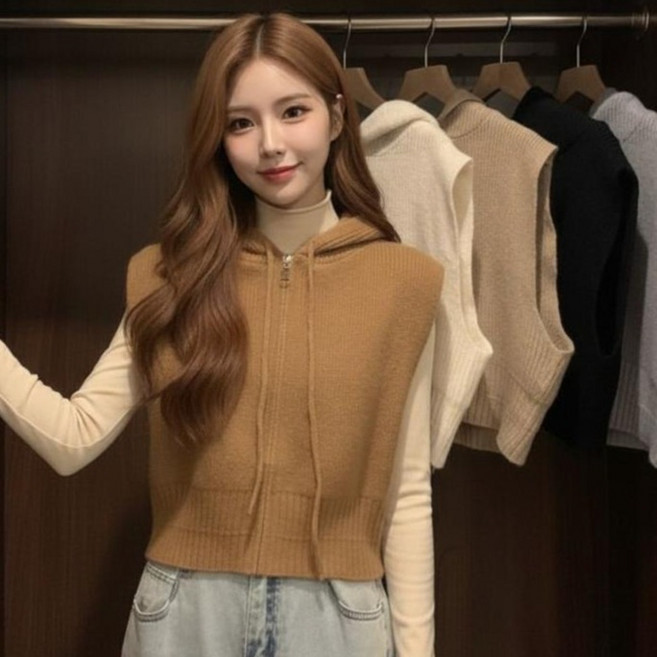 Marketpia 女性連帽拉鍊針織背心