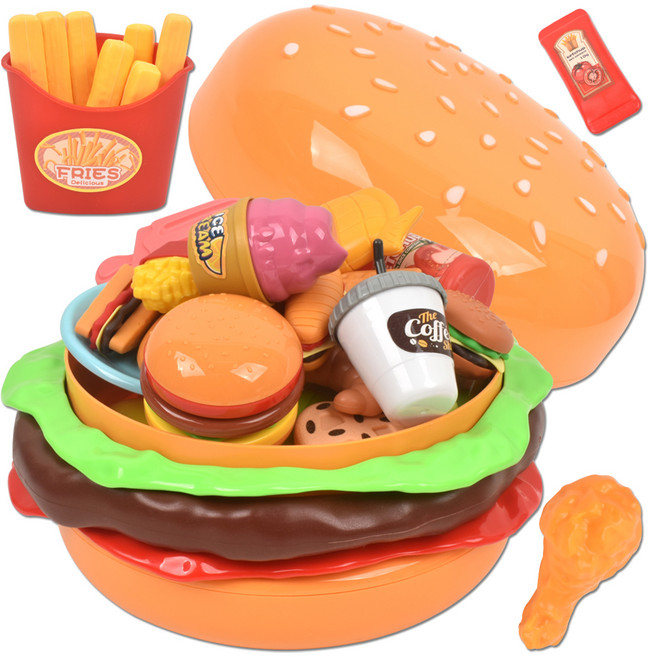 테이스티 싹뚝 컷팅 햄버거 보관통 소꿉 주방놀이 62p 세트, 혼합색상, 1세트