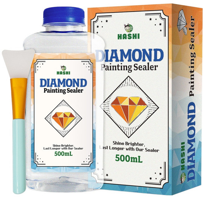 하시 보석십자수 접착 유액 코팅광택제 500ml + 실리콘 브러시 유광, 혼합색상, 1세트