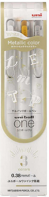 Uni 三菱 uni-ball one 自動鋼珠筆 3色組 UMN-SC-38 WGS3C, 白色 + 金色 + 銀色, 1套