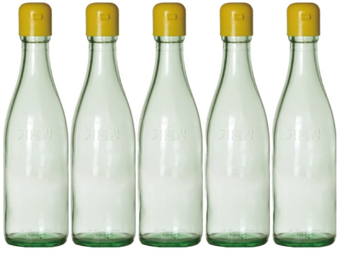 서울패키지 청색 기름 유리병 노랑캡, 5개, 350ml