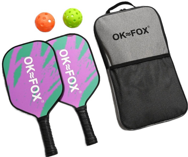 搏仕卡 高級玻璃纖維匹克球球拍 2入 + 球 2入 + 球袋組, 紫色, 1套