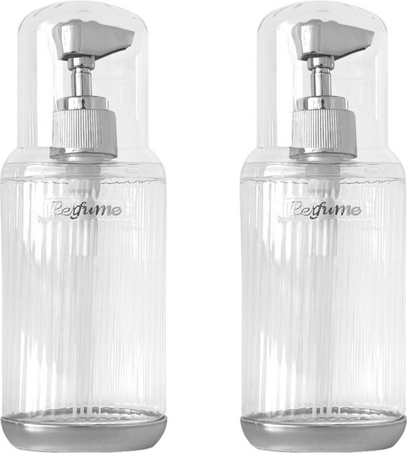 모나코올리브 글라썸 욕실 화장품 펌프 리필 디스펜서 120ml, 투명 + 실버, 2개